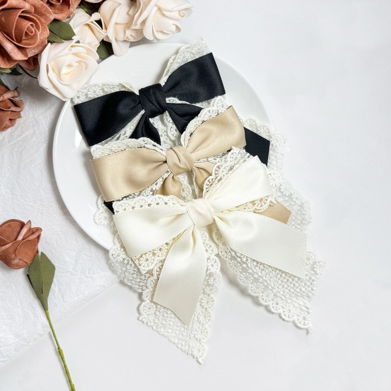 Barrettes à cheveux en satin et dentelle avec nœud, antidérapantes, pour femmes, style Lolita, pour le quotidien, les mariages, les fêtes, les séances photo, accessoires pour cheveux, pinces à cheveux pour femmes