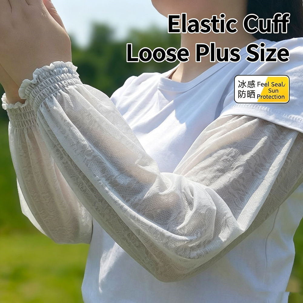 Manchettes en dentelle de soie glacée pour femmes – Protection solaire UV, coupe ample pour la conduite et le cyclisme, couvre-bras rafraîchissants pour l'extérieur en été
