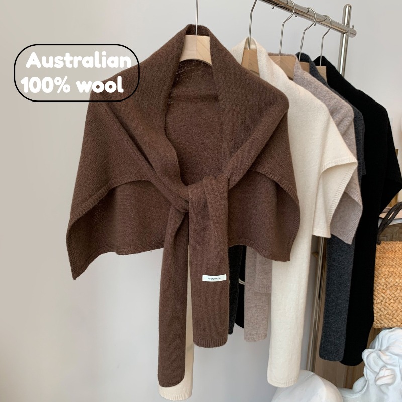 Nouveau châle australien en forme de T tricoté en laine 100% pour femmes, écharpes coréennes de luxe 2025, automne hiver, chaud et doux, gilet à col