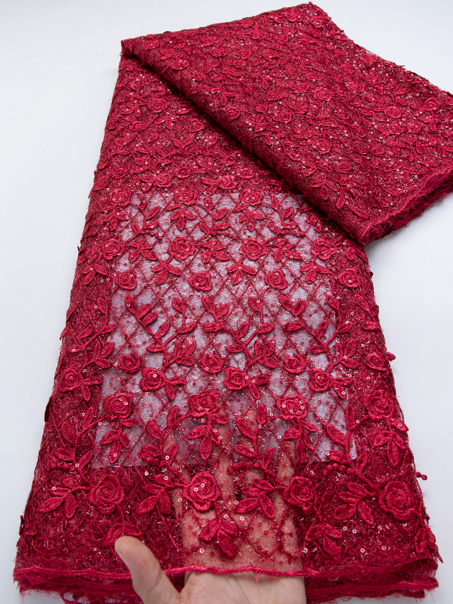 Tissu en dentelle de tulle français, paillettes de luxe nigérianes, tissu en dentelle à sequins africains de haute qualité, 5 yards pour robe de soirée femme 4885