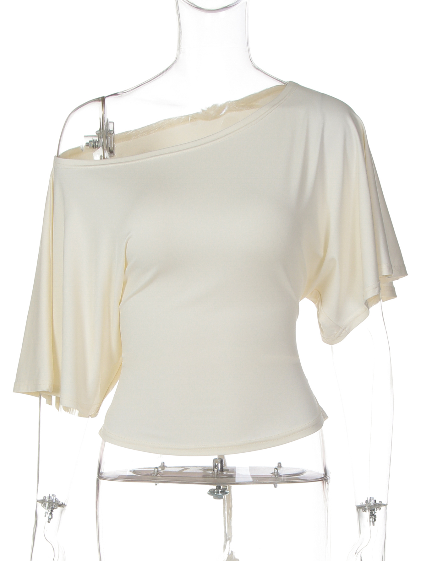 Hugcitar T-shirt court oversize sexy à col asymétrique et manches courtes en dentelle pour femme – Idéal pour l'été, les fêtes et les vacances