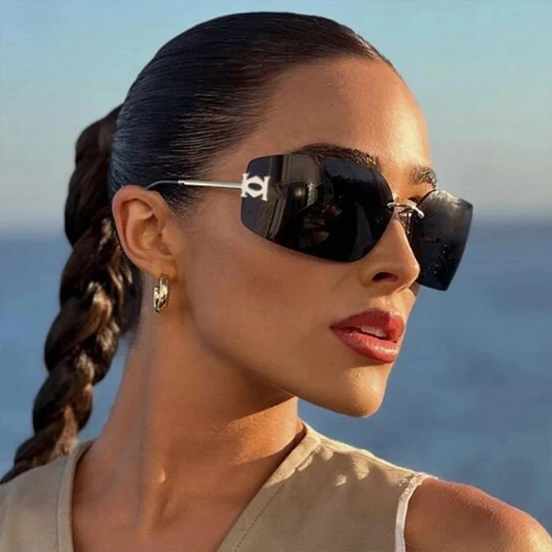 Lunettes de soleil rectangulaires sans monture pour femmes, lunettes de soleil sans monture, design de luxe, lunettes de soleil pour femmes, UV400