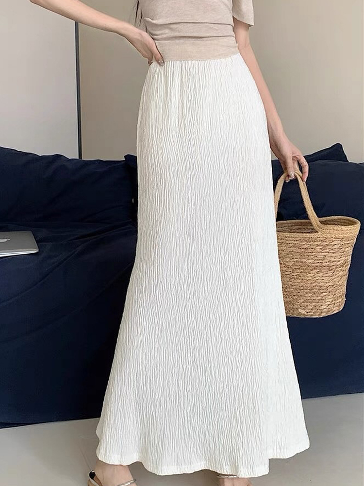 Jupe Femme Blanche Taille Élastique Lin Midi Élégante Formelle Confortable pour le Quotidien Coupe Évasée Nouvelle Collection Printemps 2026 Mode Féminine