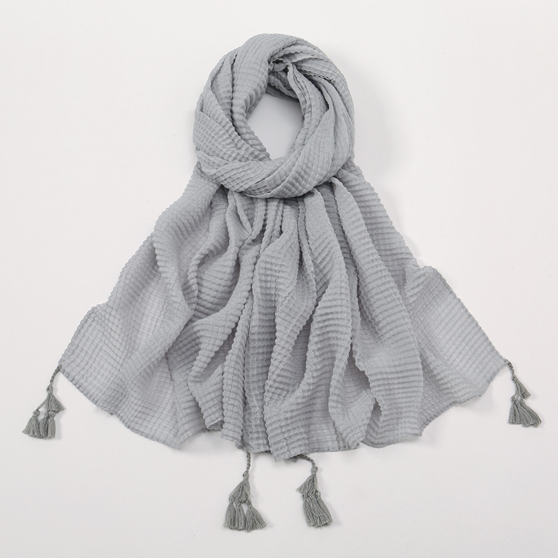 Écharpe en Viscose de Coton, Design Classique, Châles et Enveloppes à Pompon à Carreaux Déformables, Pashmina Bufanda Musulman, 180x70cm, Automne