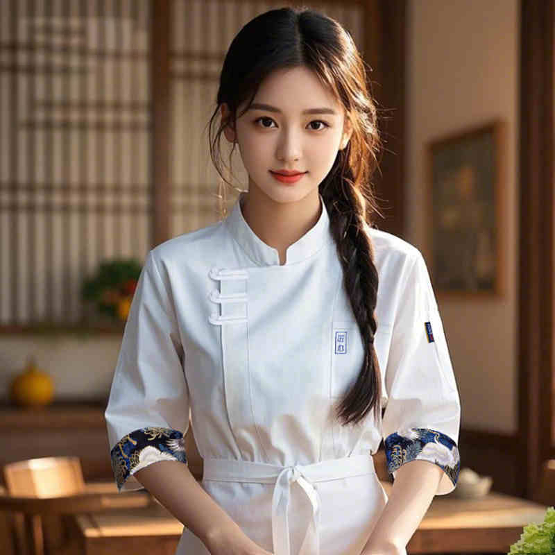 Uniformes de Chef de Style chinois unisexe, été respirant à manches courtes, hauts de travail de cuisine, manteau de Chef de Restaurant de café de cuisson d'hôtel