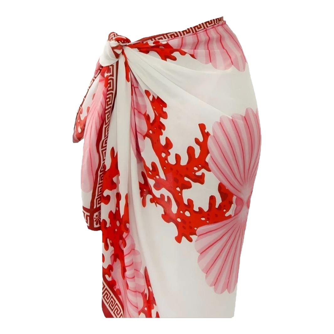 Ensemble bikini imprimé trois pièces, maillot de bain sexy pour les vacances à la plage, vêtements de plage pour femmes, jupe mi-longue en tissu polyester