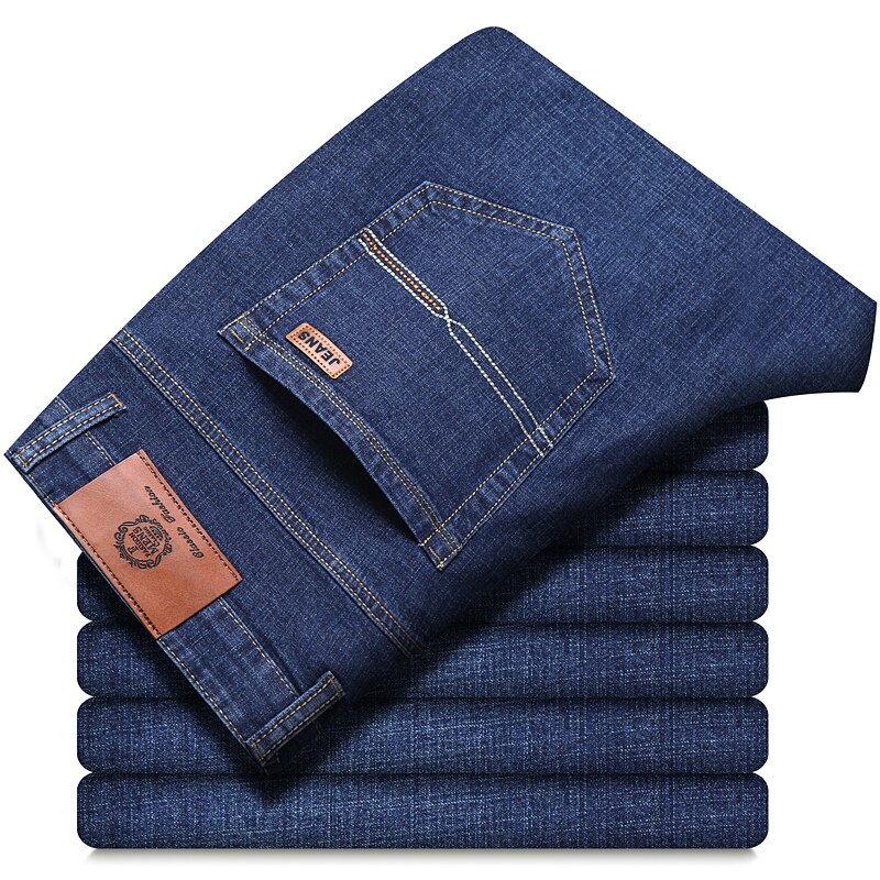 Jean droit pour hommes, pantalon Slim, extensible, confortable, doux, en Denim, pour affaires, vêtements de marque, nouvelle collection 2025