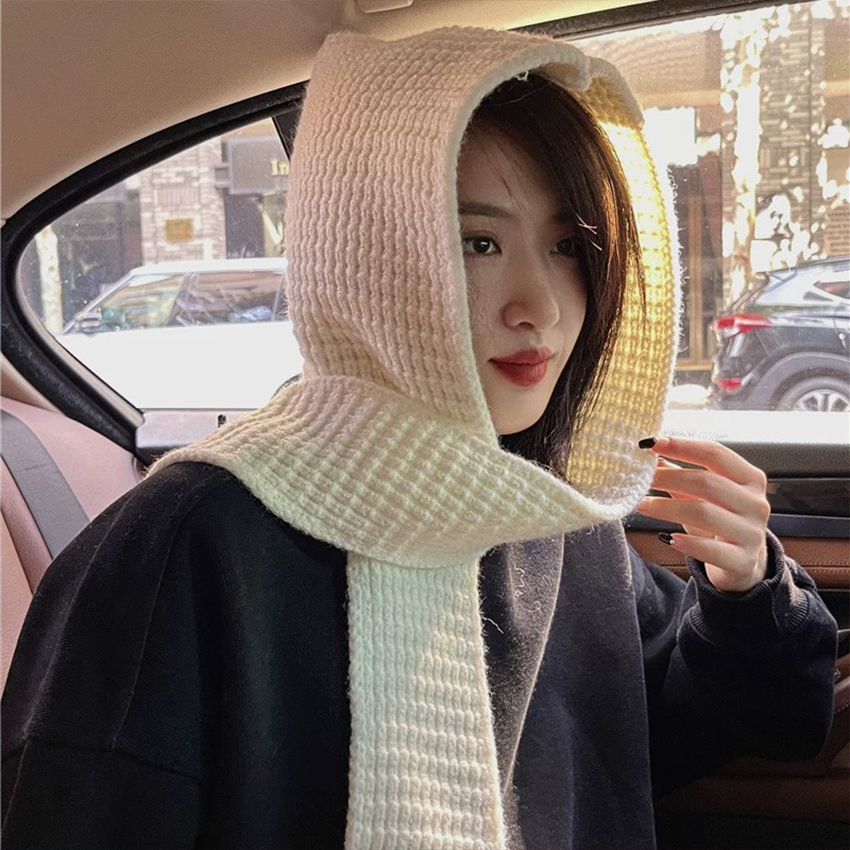 Écharpe à capuche tricotée, 1 pièce, chapeau-écharpe chaud et épais à la mode pour l'automne et l'hiver, cache-oreilles coupe-vent pour l'extérieur, adapté aux hommes et aux femmes