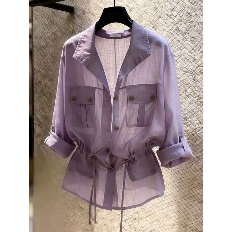 Chemisier d'été pour femme, jaune, bleu, violet, grande taille, nouveau modèle 2026, style luxe léger, avec cordon de serrage, chemise élégante