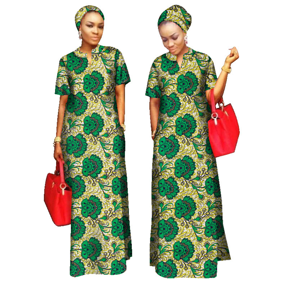 BRW-Vêtements College africains pour femmes, tenues à manches courtes, écharpe de tête gratuite, robe longue pour femme, taille maxi, WY843