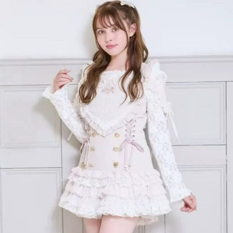Ensemble de robes Lolita de style japonais pour femmes, vintage, avec dentelle, broderie, nœud, à carreaux, bretelles, style Harajuku Y2k, jupes mini à volants effet gâteau