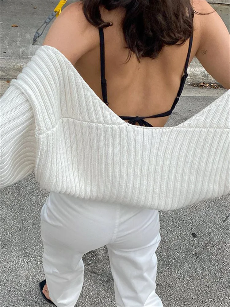 Pull ultra-court pour femmes, automne-hiver, manches longues, coupe ample, hauts en tricot court, couleur unie, shrugs, cardigan tendance.