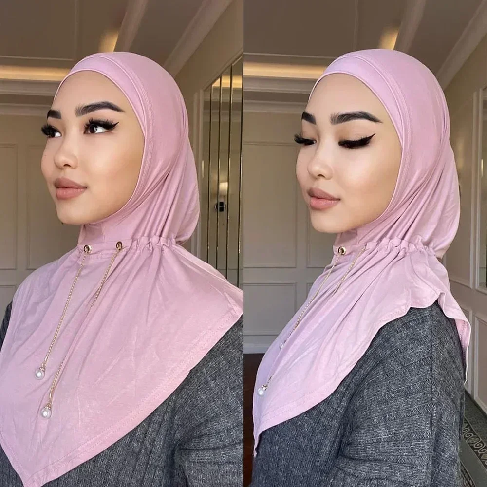Ramadan instantané Hijab femmes musulman écharpe chaîne foulard enveloppes extensible tête cou couverture châles Amira islamique prière Hijabs Turban