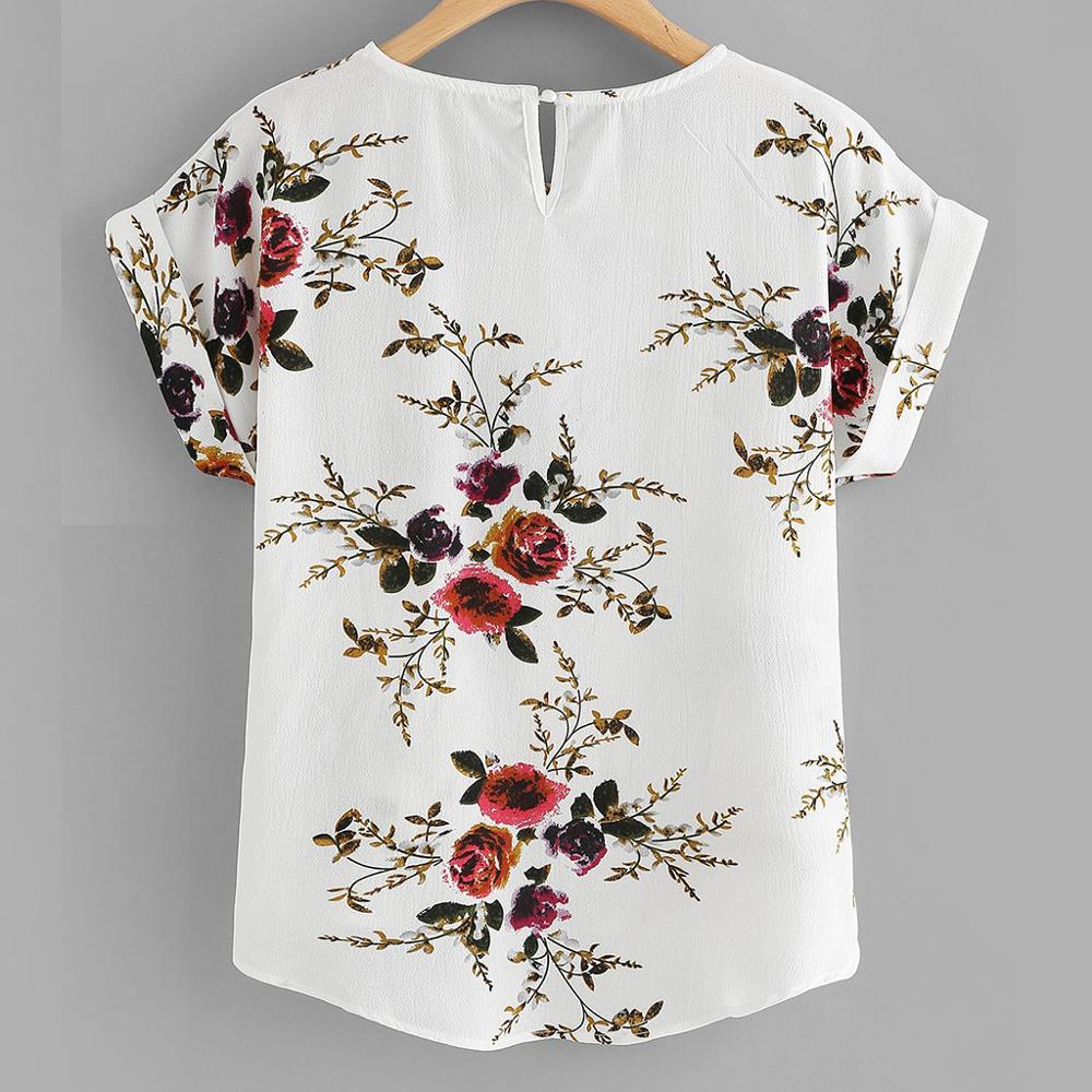 Mode d'été imprimé fleuri Blouse pull dames col rond t-shirt hauts femme chemise à manches courtes Blusas Femininas vêtements