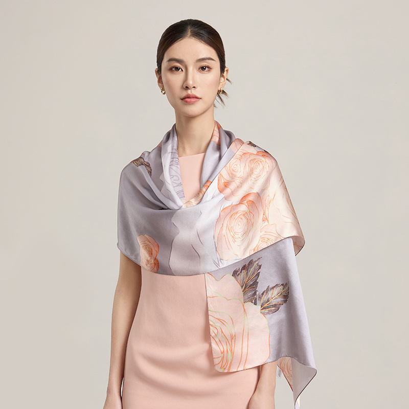 Écharpes en soie pour femmes, foulards longs de luxe 100 % soie, châles et étoles à motifs floraux, écharpes de cou imprimées 2026, écharpes en soie pure et véritable
