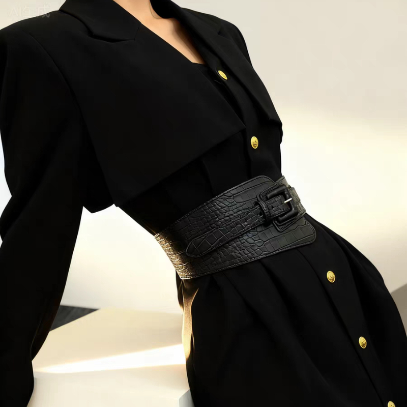 Ceinture large rétro pour femme avec élastique, ceinture noire de haute qualité, tendance populaire pour robe, ceinture décorative