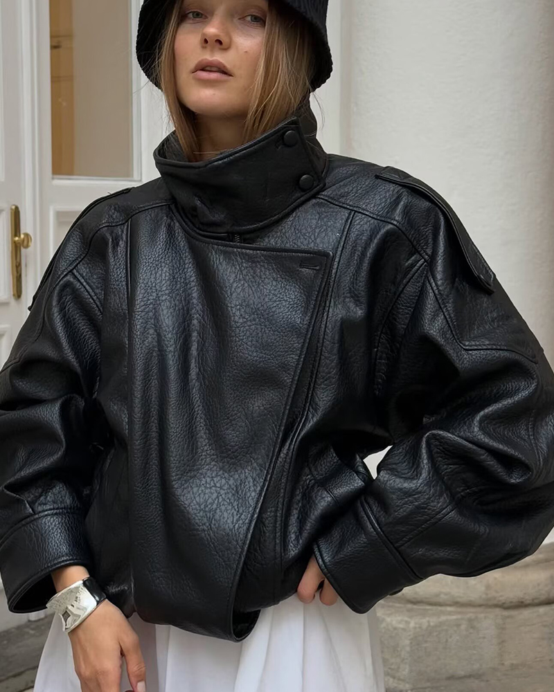 Veste en similicuir pour femmes, nouvelle mode, manches longues, veste polyvalente, chic et personnalisée, manteau pour femmes, vêtements d'extérieur pour l'automne et l'hiver.