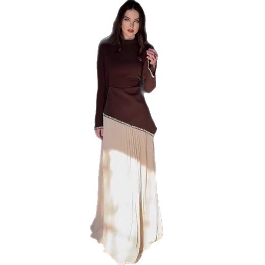 Ensemble 2 Pièces Femme Musulmane : Blouse Plissée et Jupe Longue pour l'Aïd, le Ramadan, Soirées et Cérémonies de Dubaï
