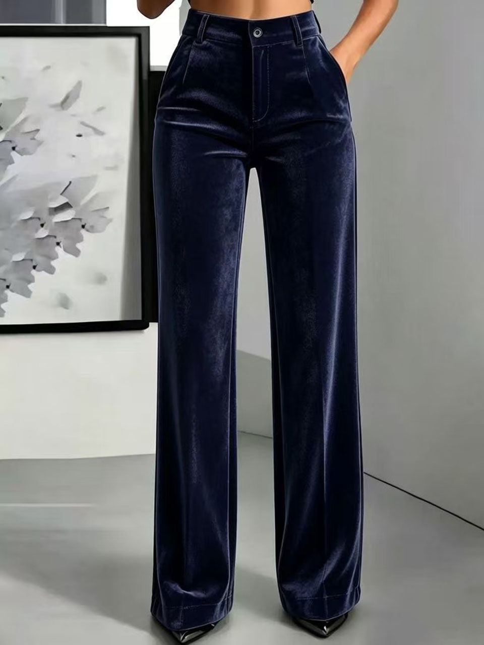 Nouveaux pantalons droits en velours pour femmes, pantalons simples à taille haute et drapés, bas décontractés à coupe ajustée et effet ventre plat.