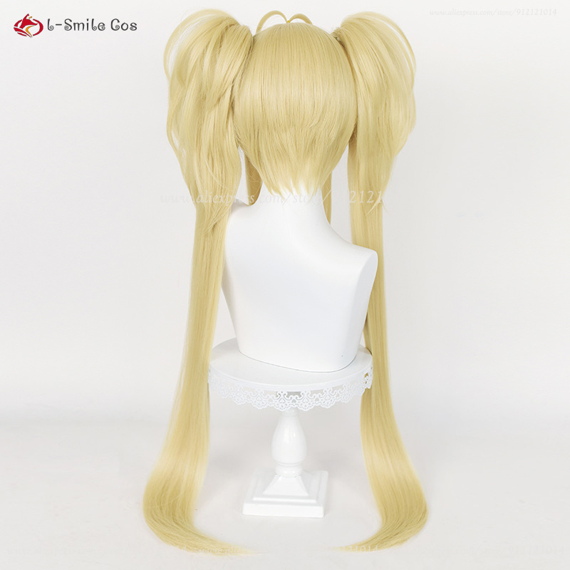 Perruque de Cosplay synthétique jaune doré de 90cm de Long, perruque de fête d'halloween + bonnet de perruque, Anime Tsukiyomi Utau