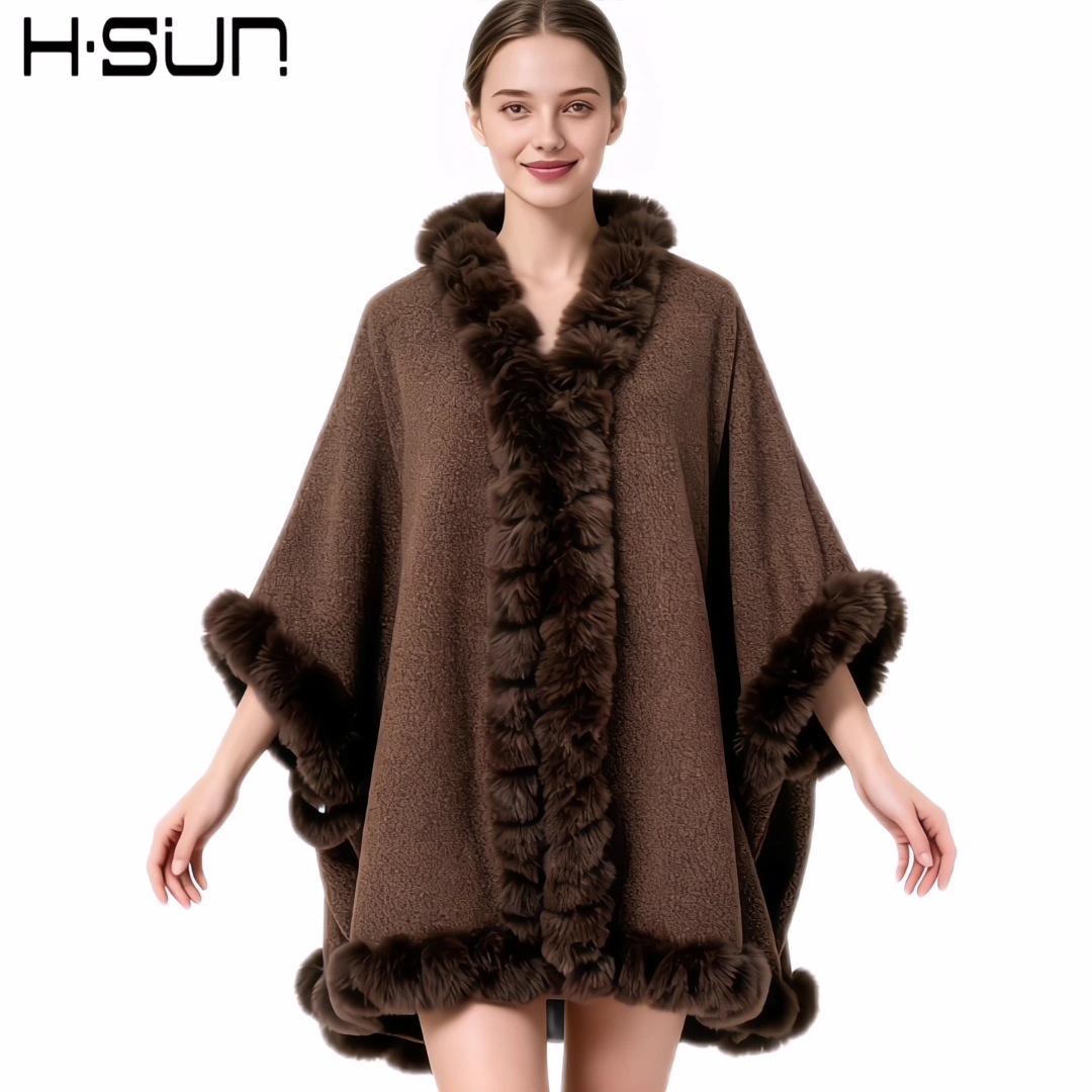 Automne hiver 2025 nouvelle mode femmes couleur unie décontracté à la mode élégant luxe fausse fourrure manteaux femme vêtements Ponchos Capes hauts