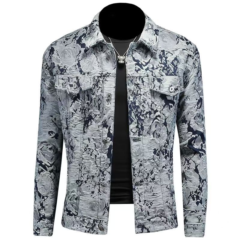 Printemps automne haute qualité rétro Denim veste hommes mode Jacquard décontracté Denim vestes Social Streetwear Cowboy manteaux