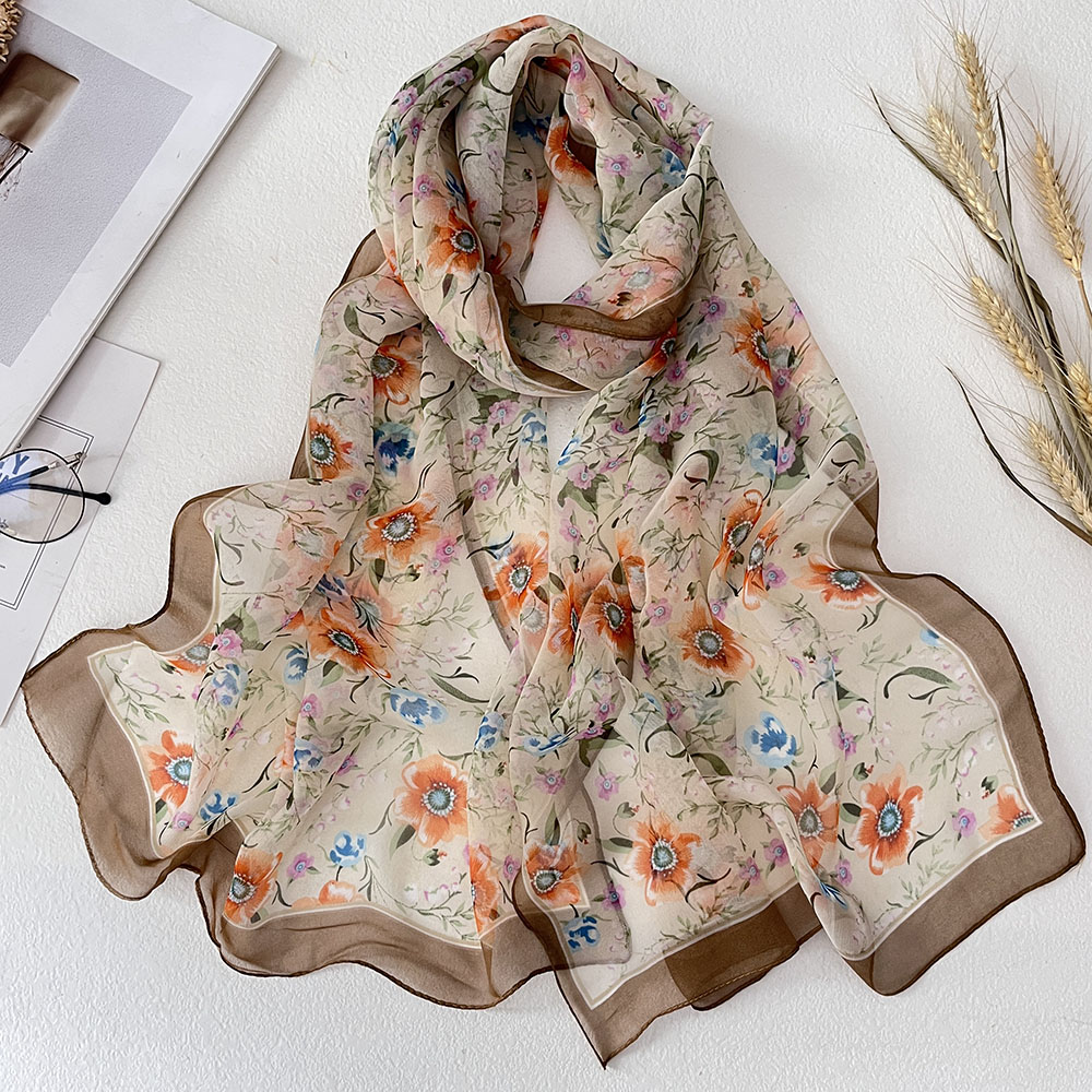Belle écharpe en mousseline de soie pour femme, foulard, bandana, Georgette, tournesol, sensation de protection solaire, mince, été, plage, beau