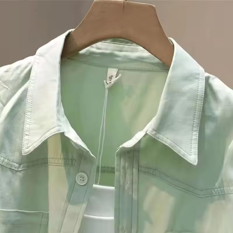 Mode femmes lâche recadrée Blouses courtes 2025 nouveau printemps été à manches longues mince manteaux décontractés femme coréenne haut Blouse