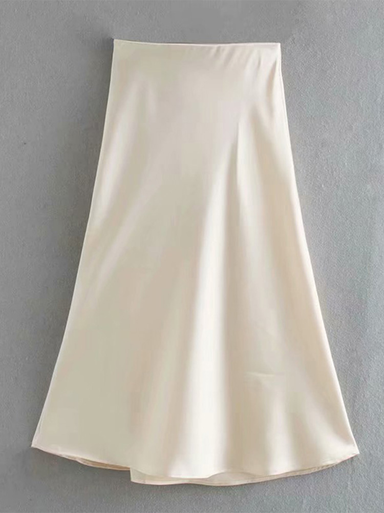 Jupe trapèze en satin pour femmes, taille élastique, couleur unie, slim, été, offre spéciale