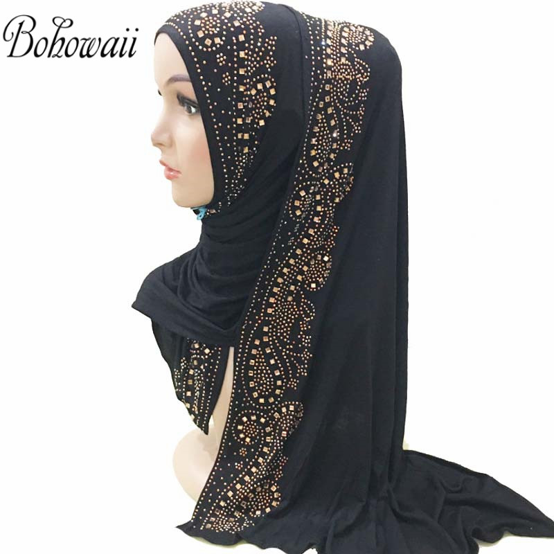 BOHOWAII diamants Jersey Hijab écharpe mode musulmane Turban Femme Musulman africain bandeau arabe turc Hijabs pour les femmes