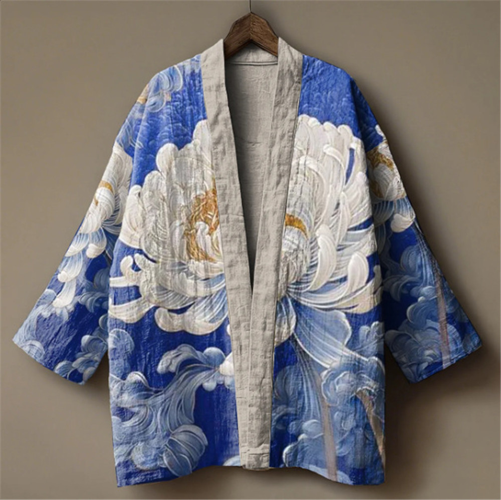 Kimono japonais imprimé grue pour hommes et femmes, costume traditionnel asiatique d'été, Yukata Haori, cardigan floral, costumes de cosplay