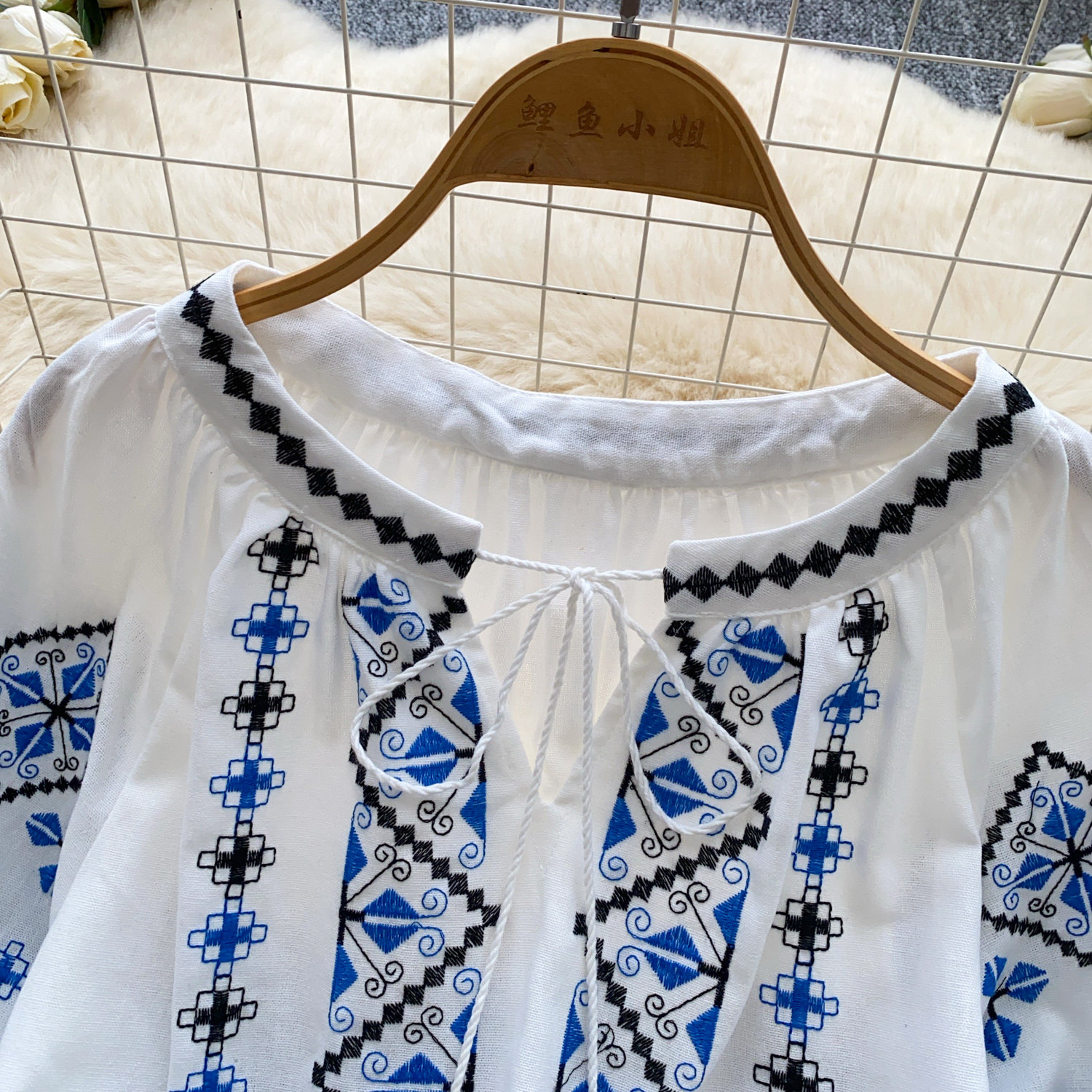 Chemisier Bohème Ethnique Brodé pour Femme, Manches Longues, Coupe Ample, Franges, Haut à Nouer, Manches Lanterne, Chemise OL, Blusa BL425