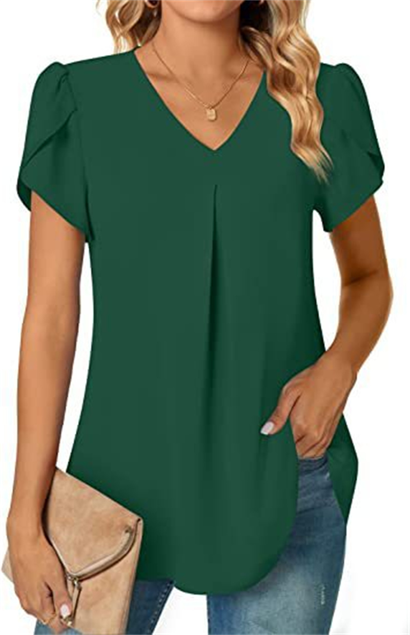 Femmes col en V épissure dentelle décoration pull chemise élégante fleurs botaniques imprime femme Blouse été décontracté à manches courtes haut