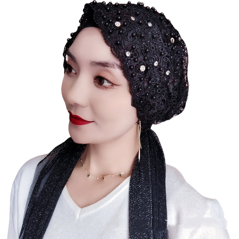Perles de luxe broderie sous-écharpe instantanée Hijab chapeau femmes musulmanes foulard Bonnet châles enveloppement Turban Islam casquettes de fête de mariage