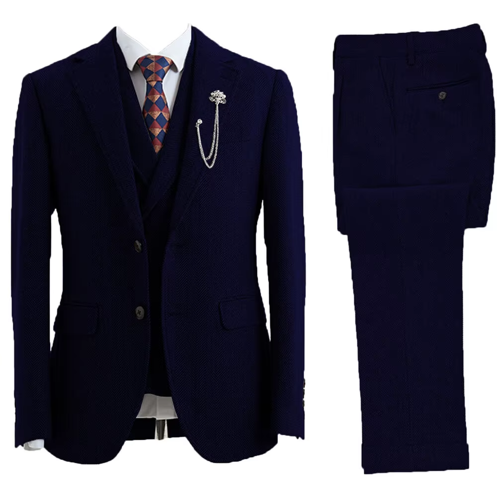 Tuxedos croisés à chevrons en tweed trempé pour hommes, vêtements de mariage, 3 pièces, taille