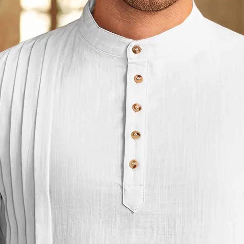Chemise musulmane pour hommes, col montant, manches longues, Kaftan arabe islamique, couleur unie, Streetwear décontracté, vêtements en coton et lin, nouvelle collection