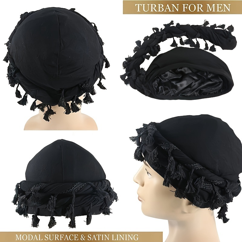 Vintage Twist Turban Head Wraps pour hommes Stretch Modal et Satin Turban écharpe cravate pour cheveux fermeture à cordon et lavage en machine