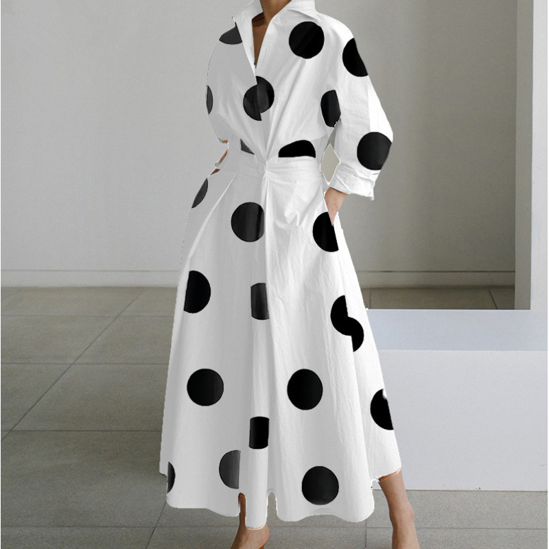 Robe chemise élégante pour femme, col à revers, manches 3/4, ceinture, coupe trapèze, longueur midi, tenue décontractée pour le bureau