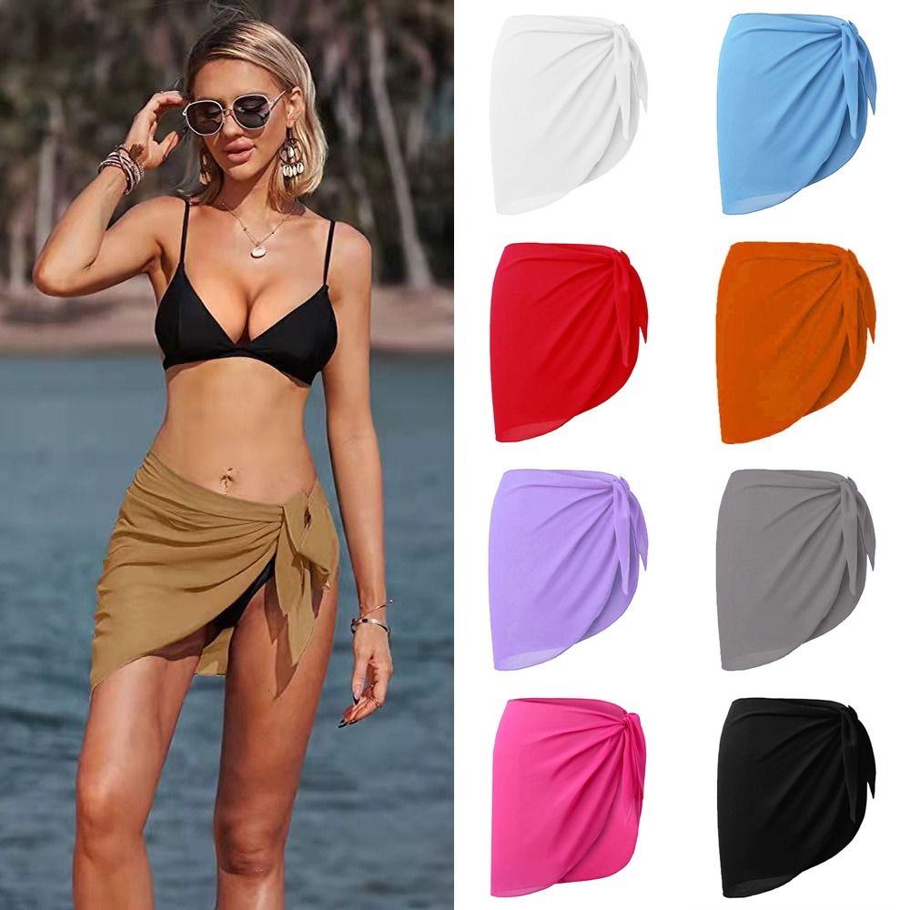 Doux court Sarongs en mousseline de soie maillot de bain cache écharpe couverture jupe courte enveloppement pure été plage Bikini femmes