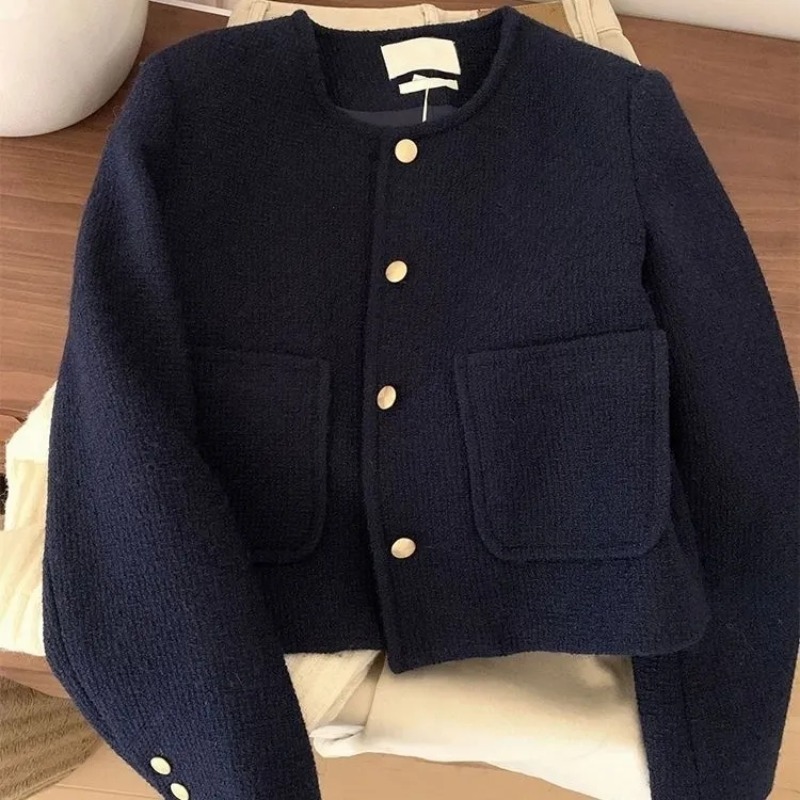 Veste Courte Femme Automne 2026 – Col Rond Tendance, Cardigan Élégant, Manteau Rétro Confortable pour Dames