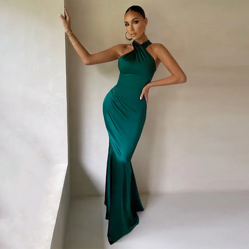 Robe longue en queue de poisson pour femmes, robe élégante, licou croisé, robe de Rhdos nu pour dames, robes de soirée formelles, cocktail