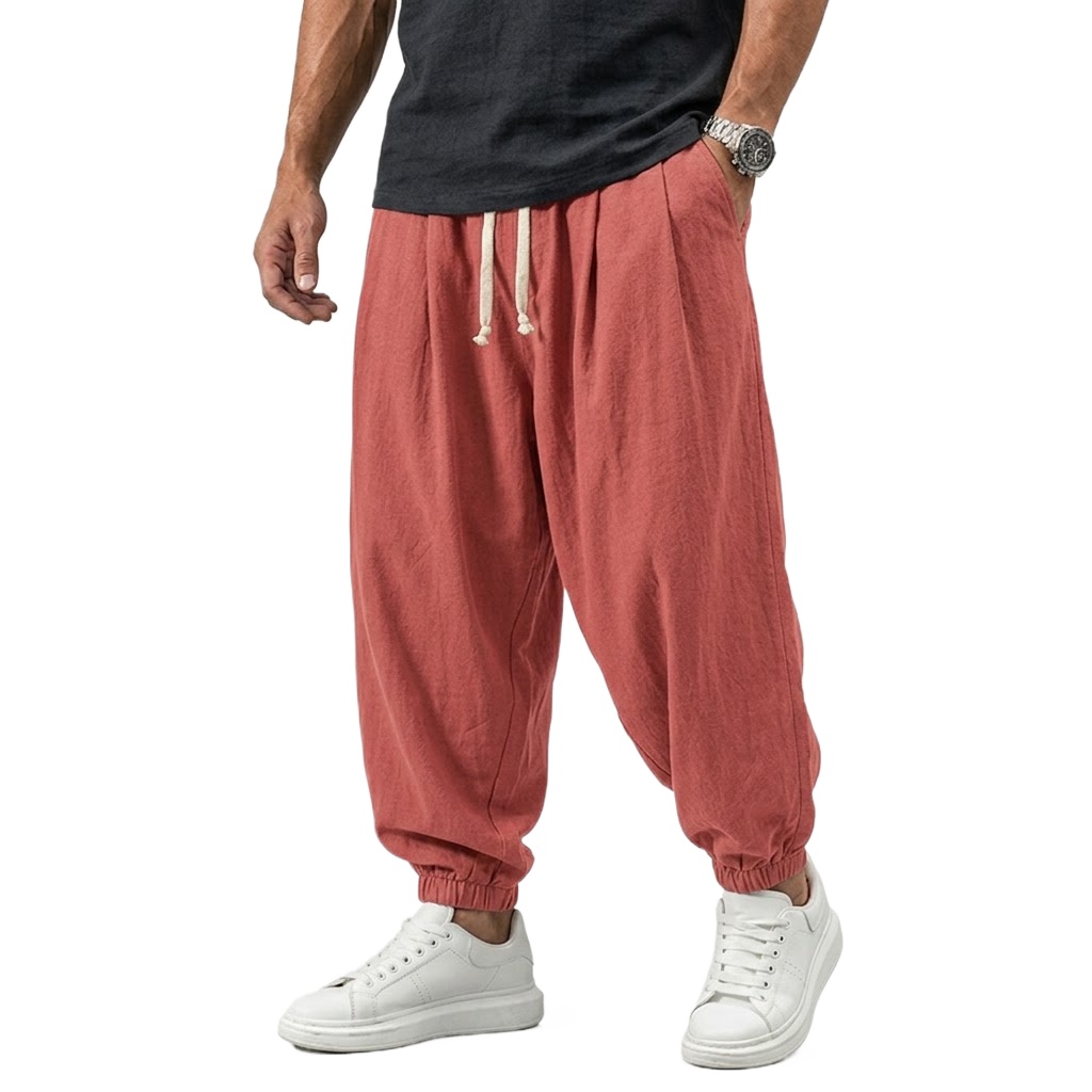 Pantalon en lin coréen pour homme, pantalon en coton, pantalon de sport, pantalon décontracté pour homme, pantalon ample de style harem pour l'automne, pantalon à cordon de serrage pour le printemps, streetwear pour homme