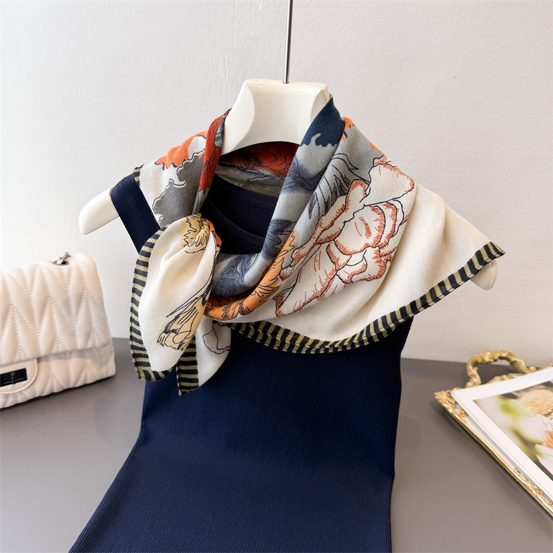 Foulard de tête à imprimé floral de luxe pour femmes, enveloppe en coton, hijab, chaud, printemps, automne, doux, carré, bandana, foulard