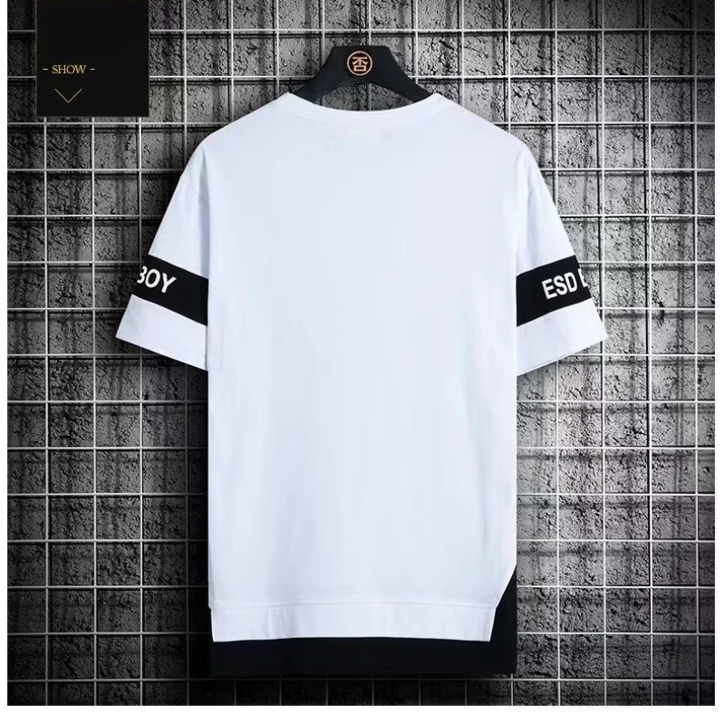 T-shirt manches courtes homme, estival et décontracté, polyvalent, tendance, blocage de documents