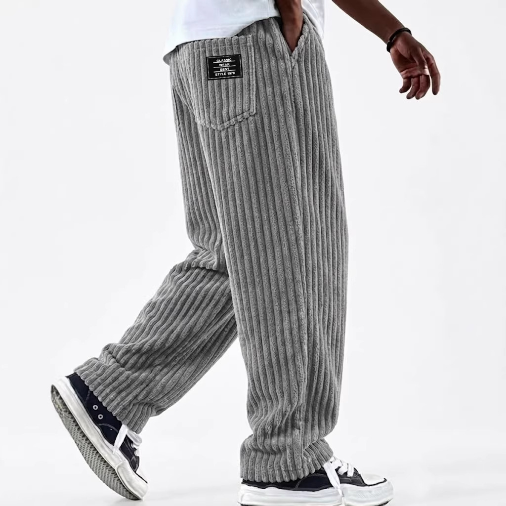 Pantalon décontracté côtelé de couleur unie pour hommes, nouvelle mode, confortable, ample, polyvalent, tendance, minimaliste, streetwear de haute qualité