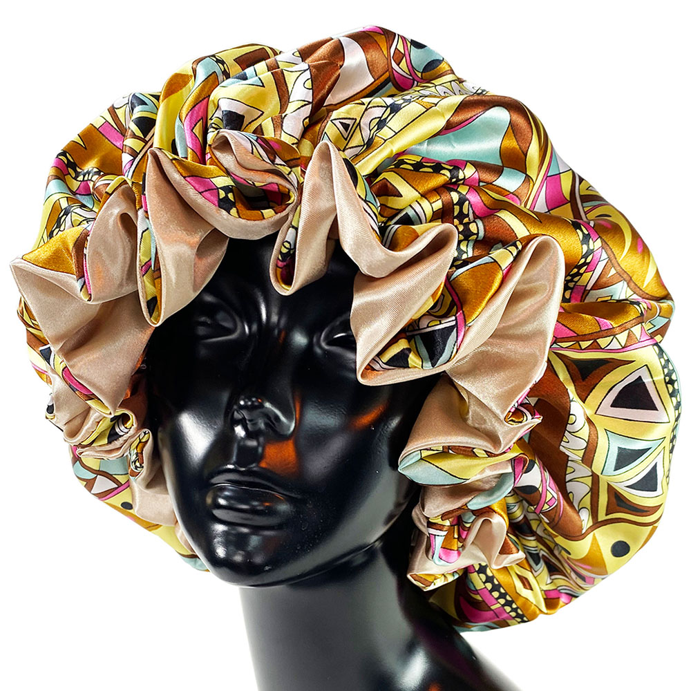 Bonnet en Satin pour femmes, Double couche, soyeux, grand Bonnet pour dames, impression, bonnet de sommeil, enveloppe de tête
