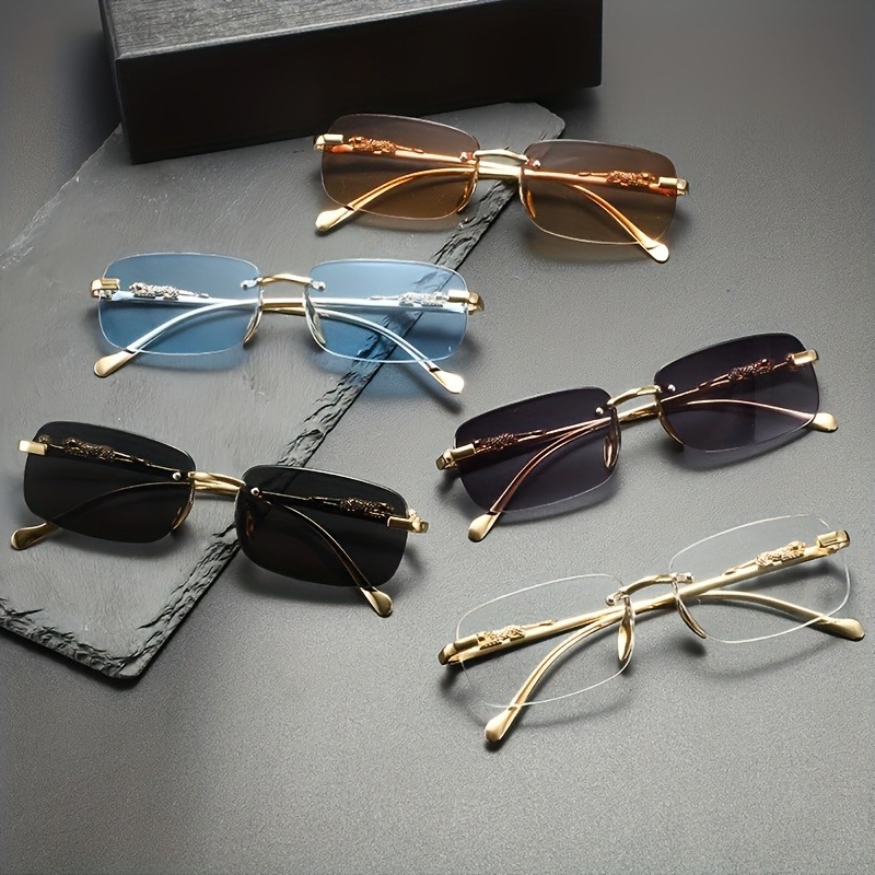 Lunettes de soleil métalliques sans monture tendance pour hommes et femmes – Modèle populaire classique petit carré pour l'été et les voyages