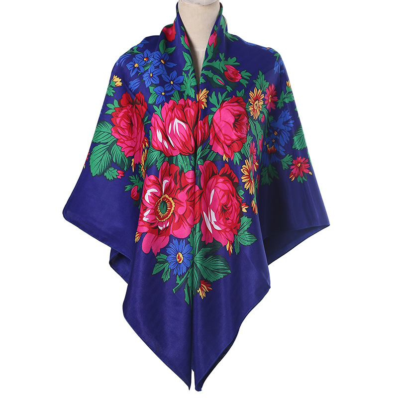 Grande écharpe en coton à motif ethnique russe pour femmes, châle Hijab, mouchoir, 140cm x 140cm, style de créateur de luxe, mode