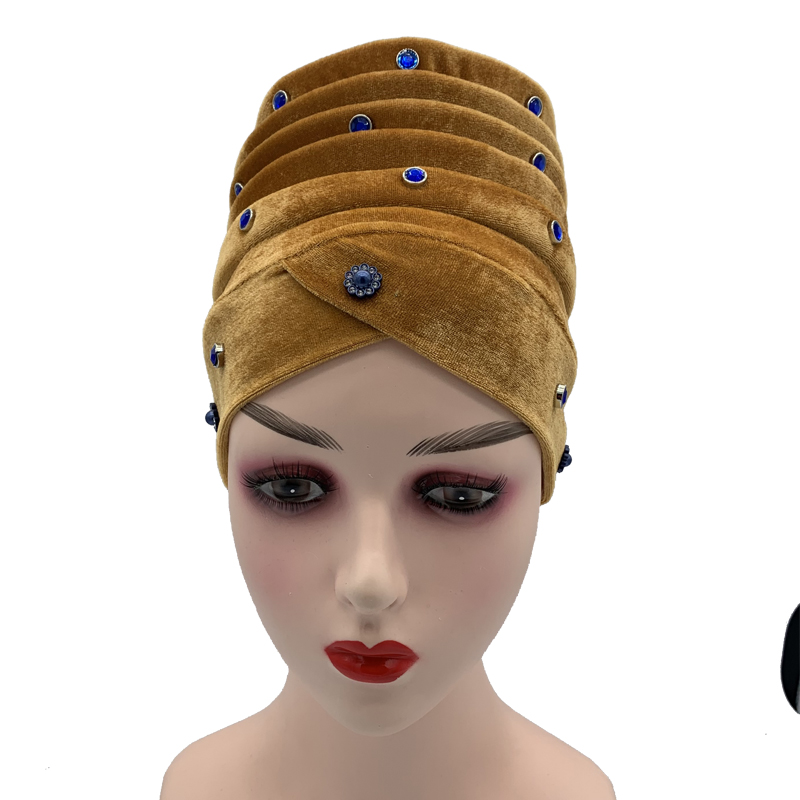 Turban Africain Aso Oke en Velours pour Femme, Foulard Islamique, Chapeau