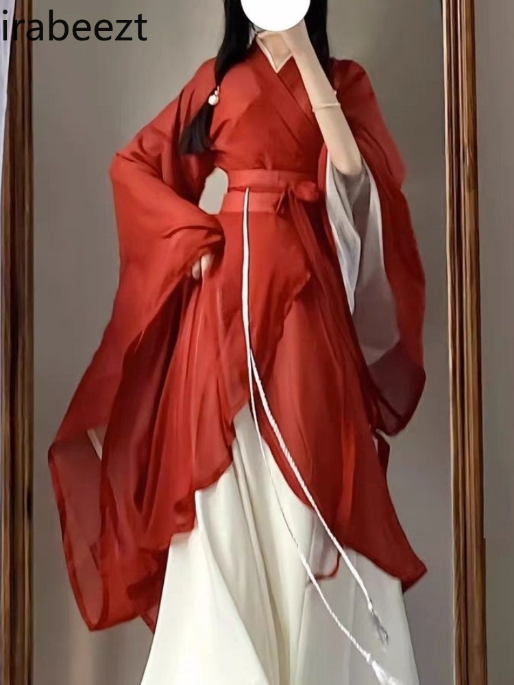 Wei Jin dynasties du sud et du nord Hanfu femmes mince grand col à manches Sexy ensemble complet robe traditionnelle chinoise pour les filles